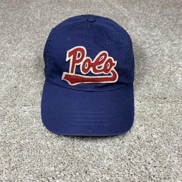 Polo Ralph Lauren Vintage Blue Script Retro Heritage Spell Out Baseball Cap Hat - Picture 1 of 7